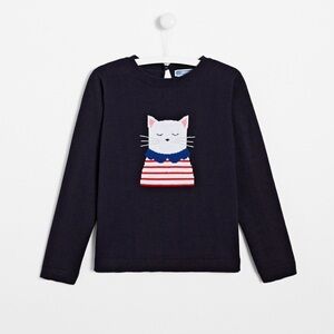 JACADI Girls' sweater with intarsia cat motif - navy blue